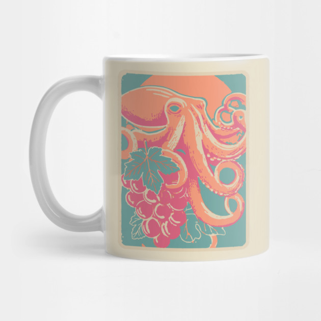 Octopus with Grapes of Bacchus - Surreal Art Nouveau Illustration by TuncGK