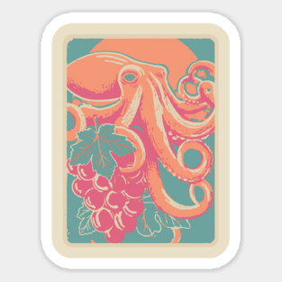 Octopus with Grapes of Bacchus - Surreal Art Nouveau Illustration Magnet