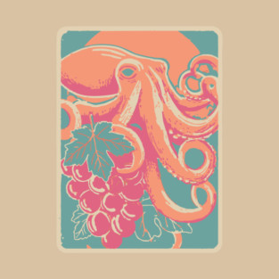 Octopus with Grapes of Bacchus - Surreal Art Nouveau Illustration T-Shirt
