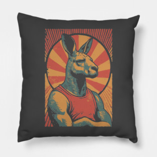 Boxing Kangaroo Athlete - Retro Australian Fitness Mascot Pillow