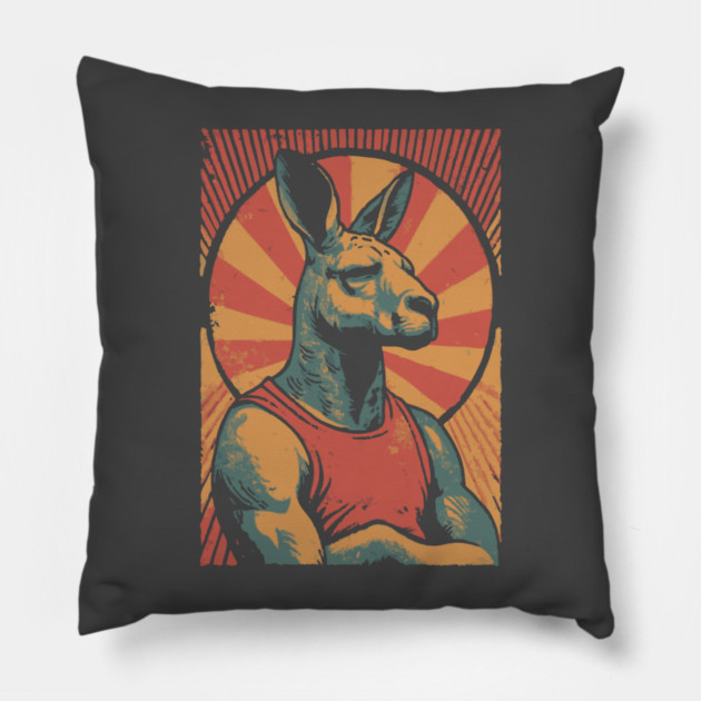 Boxing Kangaroo Athlete - Retro Australian Fitness Mascot Pillow by TuncGK
