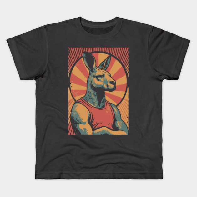 Boxing Kangaroo Athlete - Retro Australian Fitness Mascot Kids T-Shirt by TuncGK