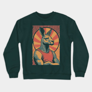 Boxing Kangaroo Athlete - Retro Australian Fitness Mascot Crewneck Sweatshirt