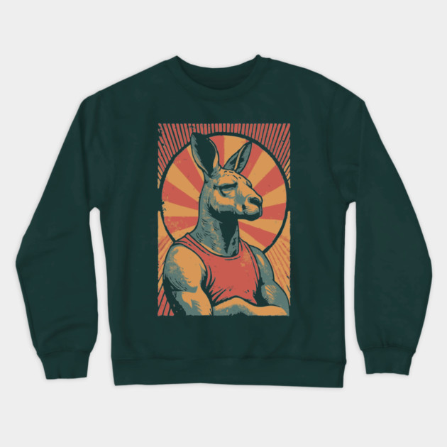 Boxing Kangaroo Athlete - Retro Australian Fitness Mascot Crewneck Sweatshirt by TuncGK