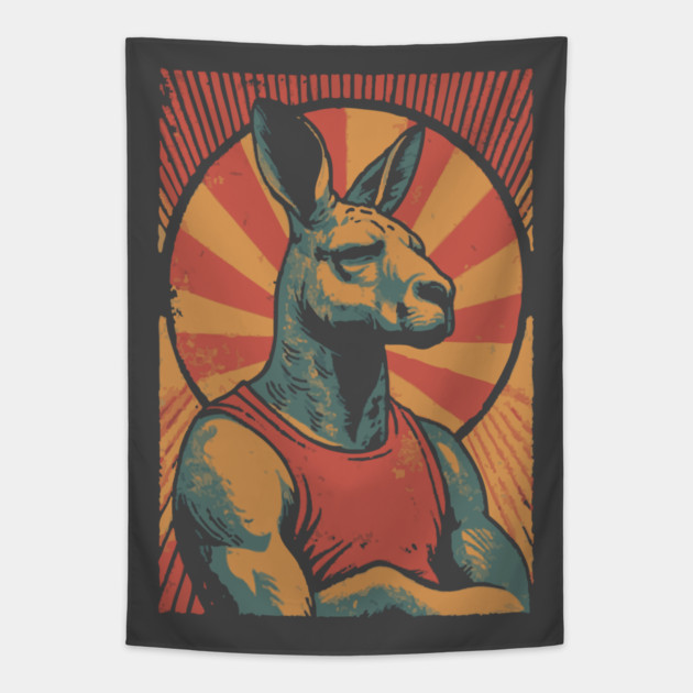 Boxing Kangaroo Athlete - Retro Australian Fitness Mascot Tapestry by TuncGK