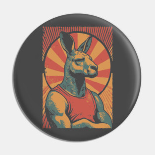 Boxing Kangaroo Athlete - Retro Australian Fitness Mascot Pin