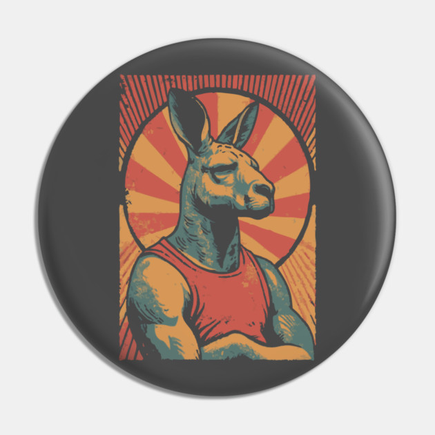 Boxing Kangaroo Athlete - Retro Australian Fitness Mascot Pin by TuncGK
