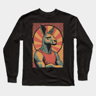 Boxing Kangaroo Athlete - Retro Australian Fitness Mascot Long Sleeve T-Shirt