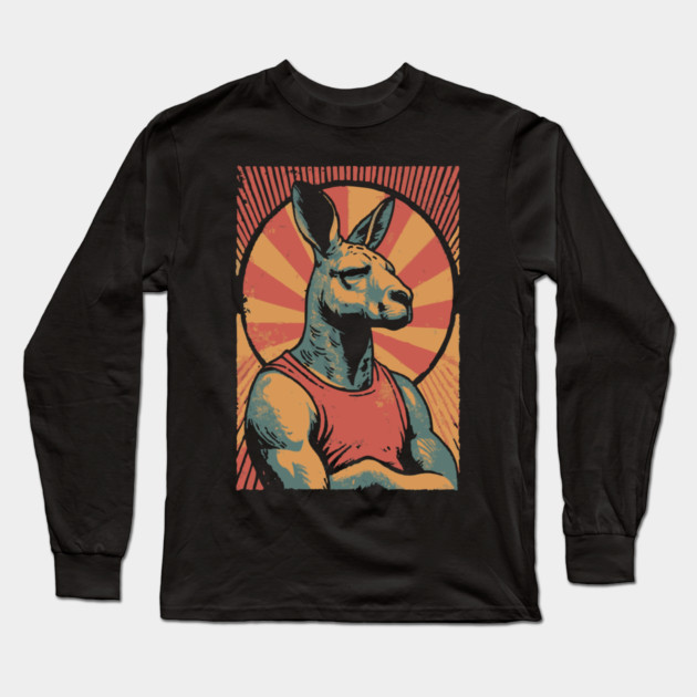 Boxing Kangaroo Athlete - Retro Australian Fitness Mascot Long Sleeve T-Shirt by TuncGK