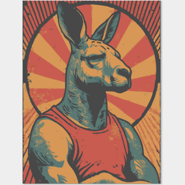 Boxing Kangaroo Athlete - Retro Australian Fitness Mascot Wall Art by TuncGK