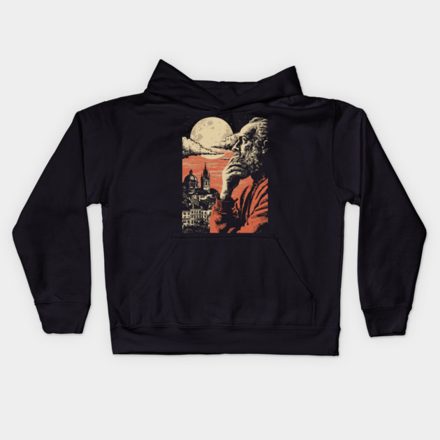 The Alchemist's Watch - Vintage Fantasy Cityscape Art Kids Hoodie by TuncGK