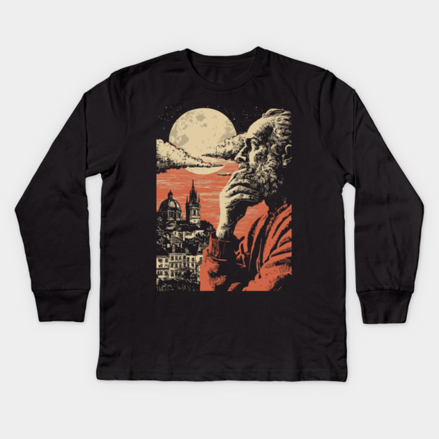 The Alchemist's Watch - Vintage Fantasy Cityscape Art Kids Long Sleeve T-Shirt by TuncGK
