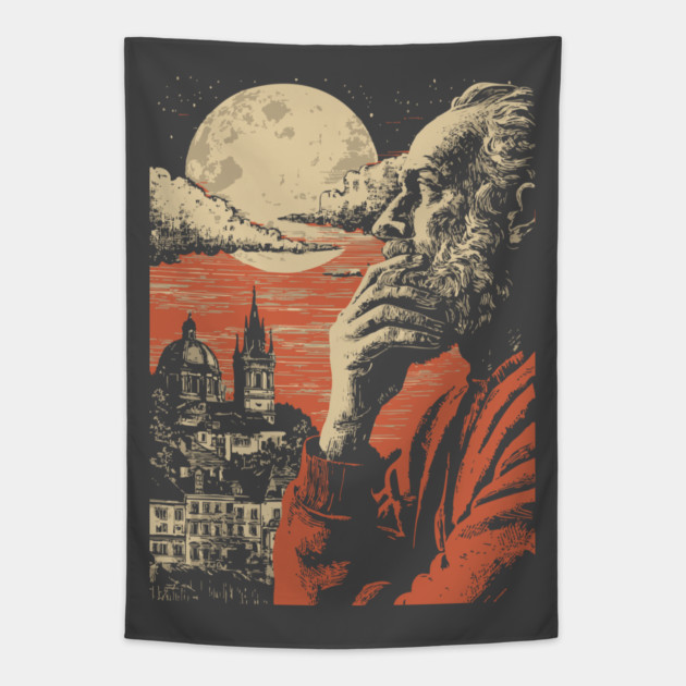 The Alchemist's Watch - Vintage Fantasy Cityscape Art Tapestry by TuncGK