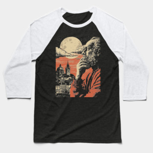 The Alchemist's Watch - Vintage Fantasy Cityscape Art Baseball T-Shirt