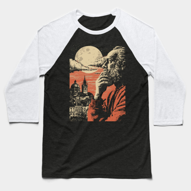 The Alchemist's Watch - Vintage Fantasy Cityscape Art Baseball T-Shirt by TuncGK