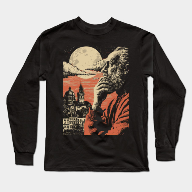 The Alchemist's Watch - Vintage Fantasy Cityscape Art Long Sleeve T-Shirt by TuncGK