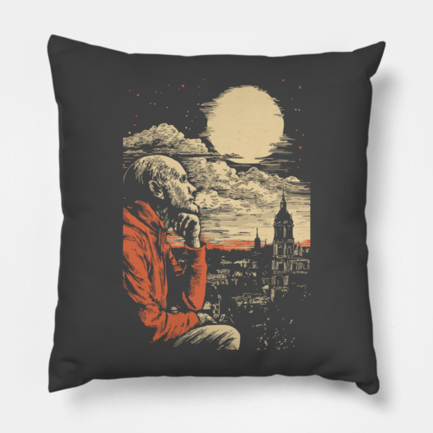 The Historian's Legacy - Vintage Scholarly City View Pillow by TuncGK