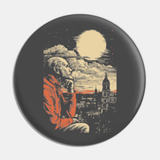The Historian's Legacy - Vintage Scholarly City View Pin