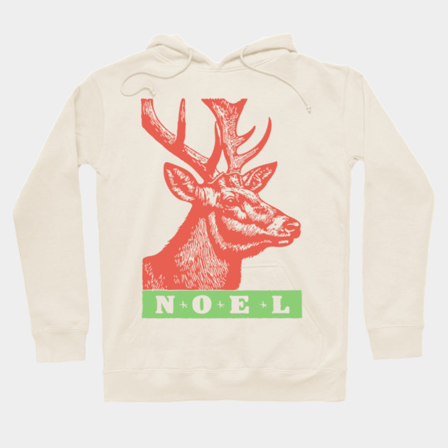 Minimalist Noel Stag - Retro Graphic Linocut Christmas Art Hoodie by TuncGK