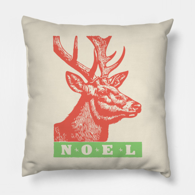 Minimalist Noel Stag - Retro Graphic Linocut Christmas Art Pillow by TuncGK