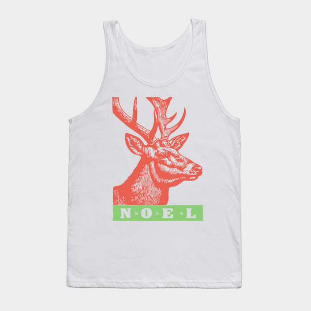 Minimalist Noel Stag - Retro Graphic Linocut Christmas Art Tank Top by TuncGK
