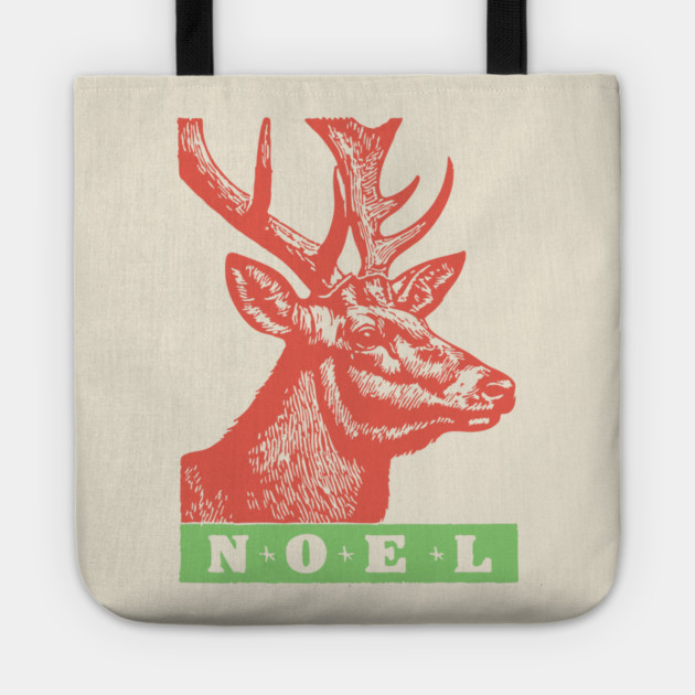Minimalist Noel Stag - Retro Graphic Linocut Christmas Art Tote by TuncGK