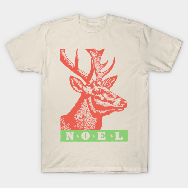 Minimalist Noel Stag - Retro Graphic Linocut Christmas Art T-Shirt by TuncGK