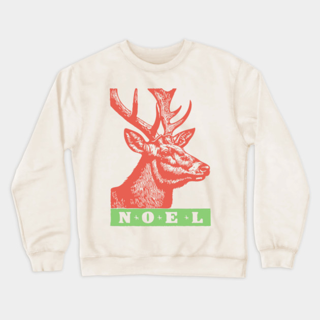 Minimalist Noel Stag - Retro Graphic Linocut Christmas Art Crewneck Sweatshirt by TuncGK