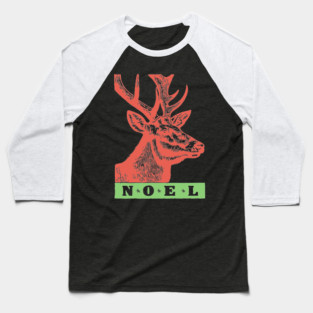 Minimalist Noel Stag - Retro Graphic Linocut Christmas Art Baseball T-Shirt