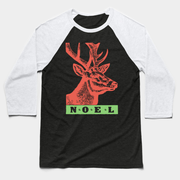 Minimalist Noel Stag - Retro Graphic Linocut Christmas Art Baseball T-Shirt by TuncGK