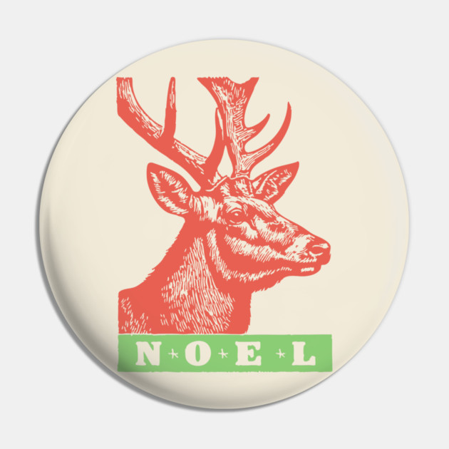 Minimalist Noel Stag - Retro Graphic Linocut Christmas Art Pin by TuncGK