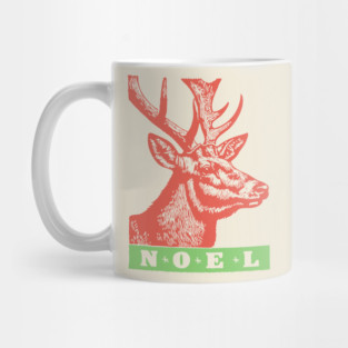 Minimalist Noel Stag - Retro Graphic Linocut Christmas Art Mug