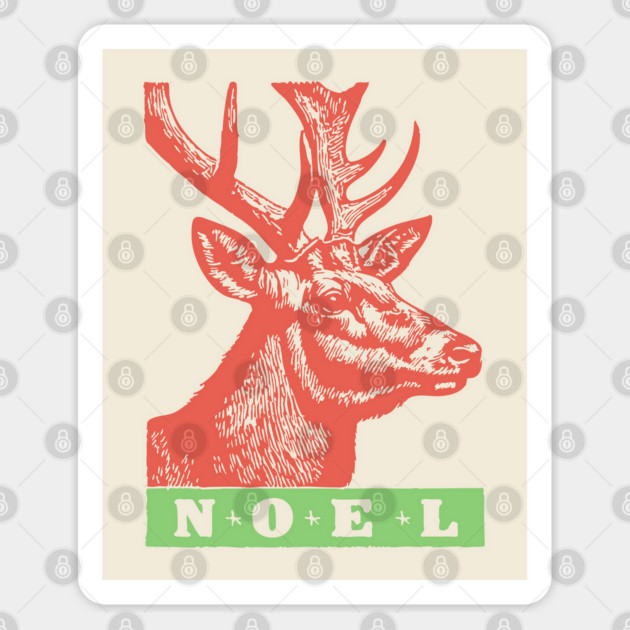 Minimalist Noel Stag - Retro Graphic Linocut Christmas Art Sticker by TuncGK