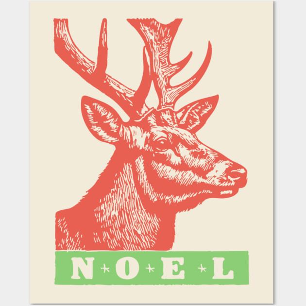 Minimalist Noel Stag - Retro Graphic Linocut Christmas Art Wall Art by TuncGK