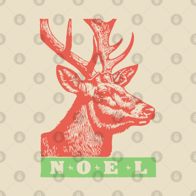 Minimalist Noel Stag - Retro Graphic Linocut Christmas Art by TuncGK