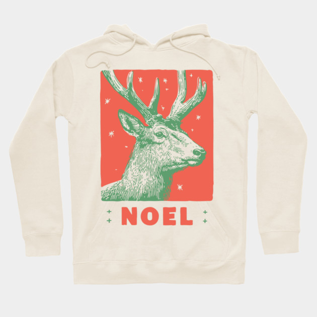 Majestic Noel Reindeer - Vintage Christmas Wildlife Illustration Hoodie by TuncGK