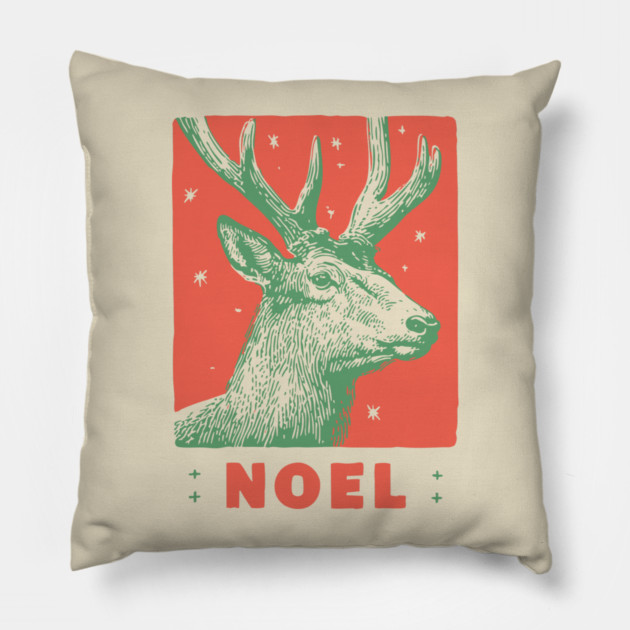 Majestic Noel Reindeer - Vintage Christmas Wildlife Illustration Pillow by TuncGK