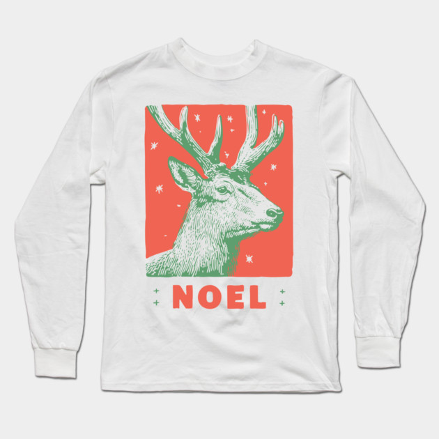 Majestic Noel Reindeer - Vintage Christmas Wildlife Illustration Long Sleeve T-Shirt by TuncGK