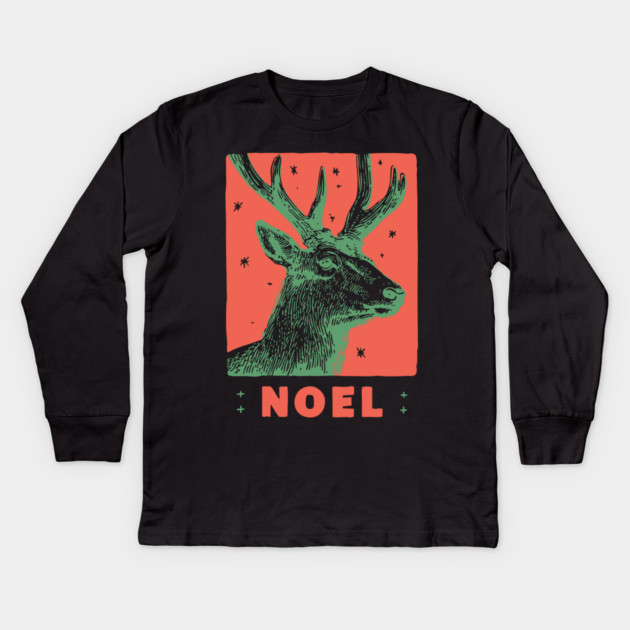 Majestic Noel Reindeer - Vintage Christmas Wildlife Illustration Kids Long Sleeve T-Shirt by TuncGK