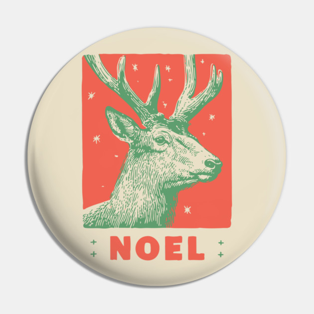 Majestic Noel Reindeer - Vintage Christmas Wildlife Illustration Pin by TuncGK