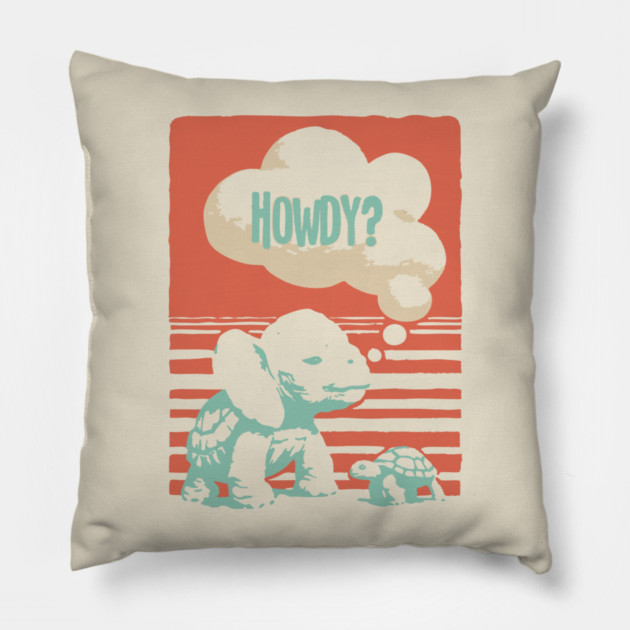 Howdy From a Whimsical Turtle-phant - Surreal Retro Art Pillow by TuncGK