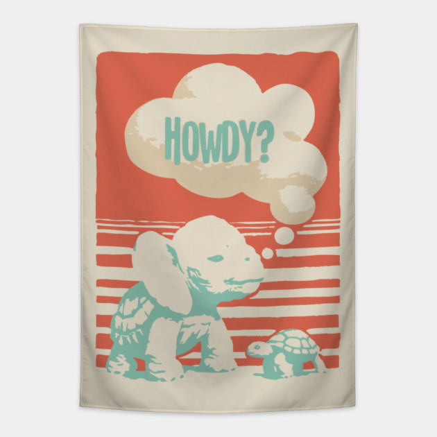 Howdy From a Whimsical Turtle-phant - Surreal Retro Art Tapestry by TuncGK
