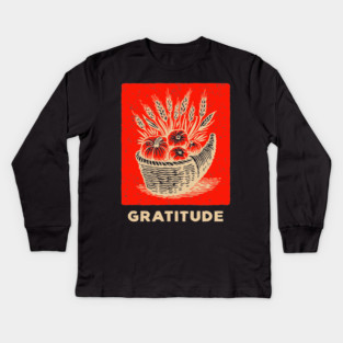 Gratitude Cornucopia - Vintage Thanksgiving Horn of Plenty Art Kids Long Sleeve T-Shirt