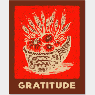 Gratitude Cornucopia - Vintage Thanksgiving Horn of Plenty Art Posters and Art