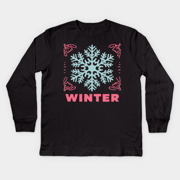 Retro Winter Snowflake - Mid-Century Modern Holiday Graphic Art Kids Long Sleeve T-Shirt by TuncGK