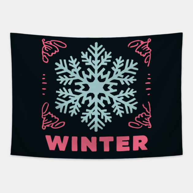 Retro Winter Snowflake - Mid-Century Modern Holiday Graphic Art Tapestry by TuncGK