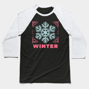 Retro Winter Snowflake - Mid-Century Modern Holiday Graphic Art Baseball T-Shirt