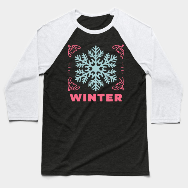 Retro Winter Snowflake - Mid-Century Modern Holiday Graphic Art Baseball T-Shirt by TuncGK