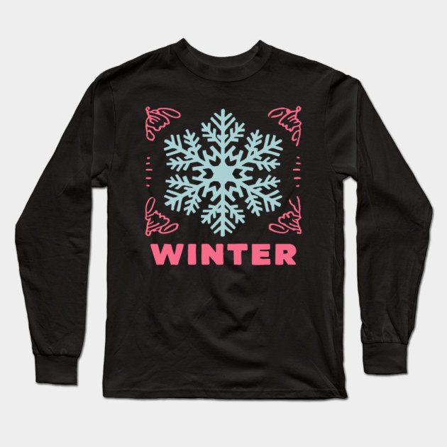 Retro Winter Snowflake - Mid-Century Modern Holiday Graphic Art Long Sleeve T-Shirt by TuncGK