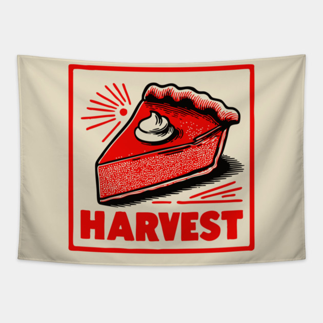 Retro Harvest Pumpkin Pie Slice - Vintage Autumn Dessert Art Tapestry by TuncGK